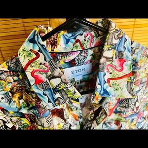 Eton Men’s Button Down Colorful Animal Print Size 15.5